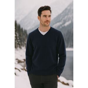 Soft Blue Cashmere V Neck Pullover Sweater Top   Mens Size Large